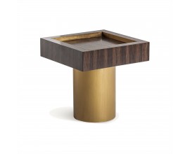 Designový příruční stolek v art deco stylu z masivního dřeva Lea se zlatou kovovou podstavou s glamour nádechem 53 cm