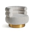 Exkluzivní glamour otočné křeslo s buklé čalouněním v šedo-bílé barvě na robustní kovové podstavě ve zlaté barvě