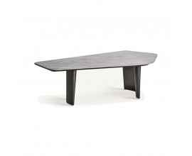 Luxusní moderní asymetrický konferenční stolek Niebla s mramorovou deskou a zvlněnýma nohama šedá 129 cm