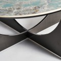 Luxusní kulatý konferenční stolek Costa Brava s mramorovou deskou a designovými překříženými nožičkami modrá černá 90 cm