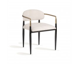 Luxusní art-deco jídelní židle Marinna s černou konstrukcí se zlatými prvky a bílým čalouněním 54 cm