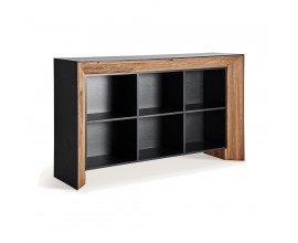 Luxusní moderní nízká knihovna Escuro v černé barvě s designovým rámem z hnědého dřeva 180 cm