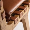 Luxusní moderní křeslo Remus s odnímatelnými koženými polštáři s designovými popruhy hnědá 54 cm