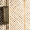Luxusní art deco příborník Kamal s geometrickou kostovou inkrustací se zlatými metalickými prvky béžová  180 cm