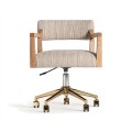 Luxusní otočné kancelářské křeslo Raias ve stylu art deco s béžovým čalouněním s dřevěnými opěrkami na ruce 55 cm