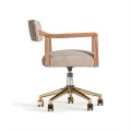 Luxusní otočné kancelářské křeslo Raias ve stylu art deco s béžovým čalouněním s dřevěnými opěrkami na ruce 55 cm