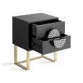 Luxusní art deco noční stolek Tesoreria v černé barvě se dvěma šuplíky s úchytkou z kostovou inkrustací 50 cm