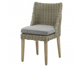 Luxusní ratanová jídelní židle Ratis béžové barvy a dřevěnými nožičkami hnědé barvy se sedacím polštářem 90 cm