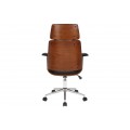 Designová kožená otočná kancelářská židle Madison s dřevěnými prvky na kolečkách hnědá černá 64 cm
