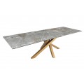 Luxusní rozkládací obdélníkový jídelní stůl Ceramia s keramickou vrchní deskou a překříženými nožičkami šedá zlatá 180 cm