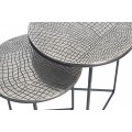 Designový set kulatých příručních stolků Gustave s ručním zdobením se vzorem krokodýlí kůže starožitná stříbrná 49 cm