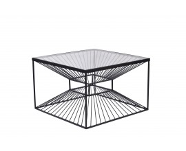 Industriální čtvercový konferenční stolek Esme s podstavou s kabelovým designem a skleněnou vrchní deskou černá 60 cm
