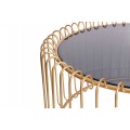 Art deco kulatý konferenční stolek Esme se zlatou klecí konstrukcí a černou skleněnou vrchní deskou 60 cm