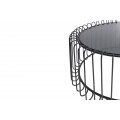 Industriální kulatý konferenční stolek Esme s kovovou podstavou s klečním designem a skleněnou vrchní deskou černá 60 cm