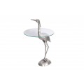 Designový kulatý příruční stolek Ardea se skulpturální podstavou ve tvaru volavky ve stříbrné barvě 88 cm