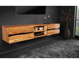 Masivní závěsný TV stolek Amazonas z akáciového dřeva s černým industriálním dekorativním prvkem medová hnědá 160 cm