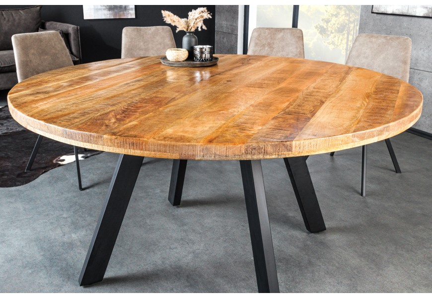 Industriální kulatý jídelní stůl Steele Craft s vrchní deskou z mangového dřeva