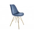 Designová židle Scandinavia se zlatými kovovými nožičkami a modrým potahem 86cm