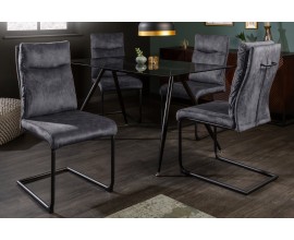 Designová jídelní židle Vitto s tmavě šedým čalouněním s kovovými nožičkami v černém barevném provedení