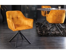 Industriální moderní otočná kancelářská židle Devon se sametovým okrovým čalouněním a černýma nohama z kovu 83cm