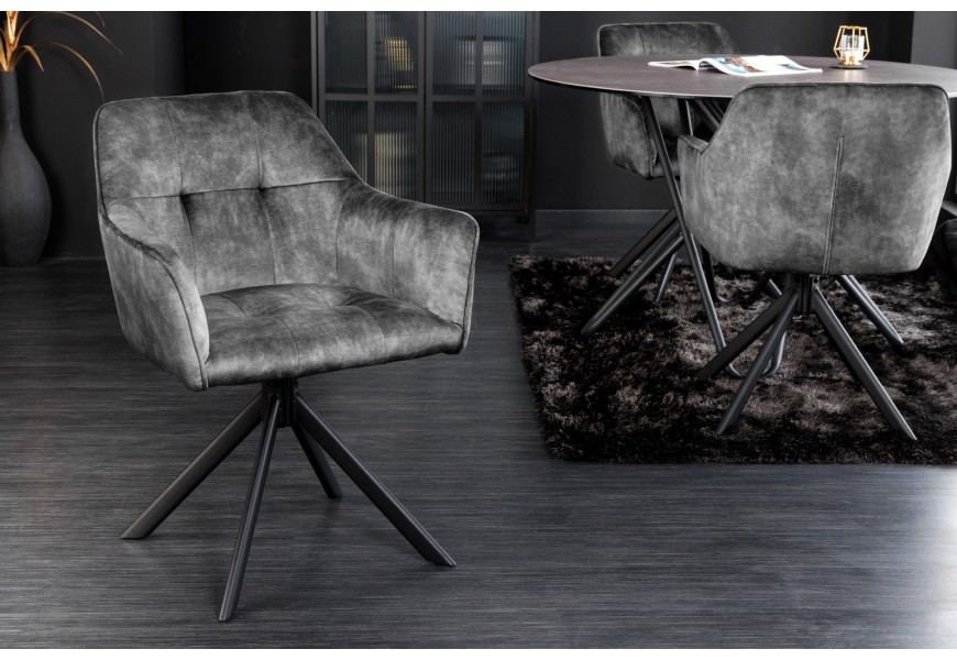 Designová otočná kancelářská židle Devon s tmavě šedým čalouněním a černým šikmýma nohama z kovu 83cm