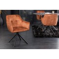 Industriální moderní otočná židle Devon s hnědým sametovým čalouněním as černýma nohama z kovu 83cm