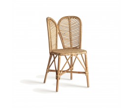 Luxusní světlá hnědá ratanová zahradní židle Ellazo se zádovou opěrkou ve tvaru dvou listů s vyplétanou sedací částí a čtyřmi nožičkami s křížovou spojnicí
