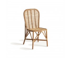 Luxusní světle hnědá ratanová zahradní židle Ellazo s vyplétanou opěrkou a sedákem s chevron vzorem a nožičkami spojenými křížovou spojnicí