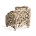 Luxusní etno zahradní křeslo Samalona z teakového dřeva s designem propletených větví světlá hnědá 80 cm