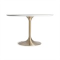 Produkt A8031Luxusní kulatý jídelní stůl Brilon s vrchní deskou s designem bílého mramoru a nohou ve zlaté barvě 120 cm