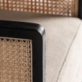 Luxusní designové křeslo Asta s ratanovým výpletem a proužkovaným polštářem v odstínech hnědé a béžové 73 cm