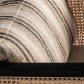 Luxusní designové křeslo Asta s ratanovým výpletem a proužkovaným polštářem v odstínech hnědé a béžové 73 cm