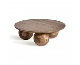 Luxusní kulatý konferenční stolek Palawan s nožičkami ve tvaru koule z masivního mangového dřeva světle hnědá 96 cm