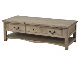 Luxusní obdélníkový konferenční stolek Antiquités Francaises ve venkovském stylu se dvěma šuplíky a policí světle hnědá 140 cm