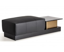 Luxusní moderní příruční stolek s taburetkou Concepto na dřevěném podstavci s mramorovou vrchní deskou černá 156 cm