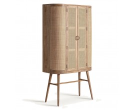 Luxusní světlá hnědá skříň Vimbio v retro stylu z mangového dřeva s proutěným výpletem na dvířkách 180 cm