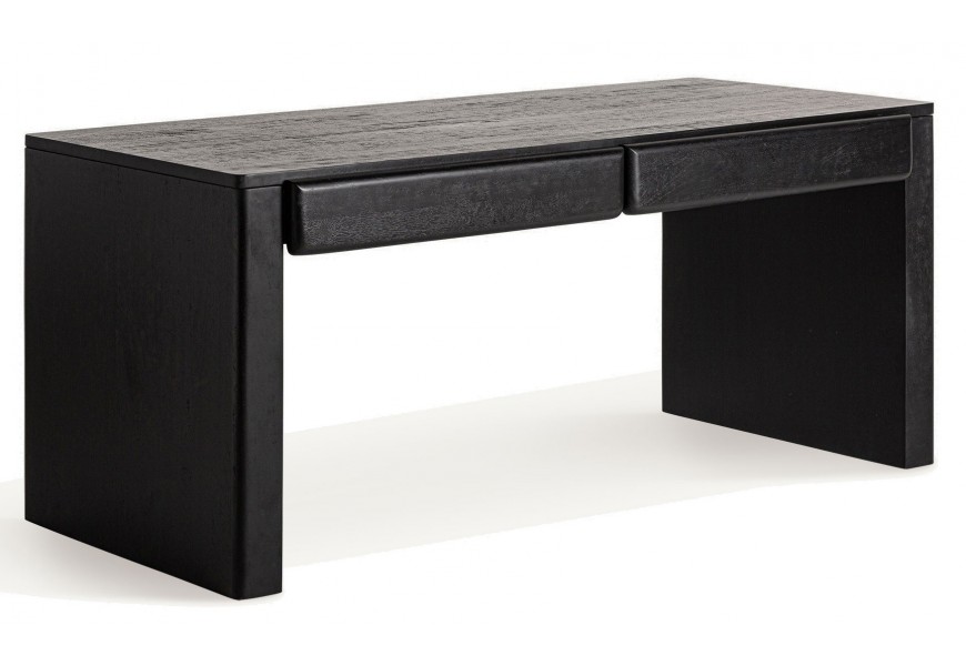 Luxusní designový psací stůl Alaric se dvěma nohama a dvěma šuplíky s masivního mangového dřeva v černé barvě