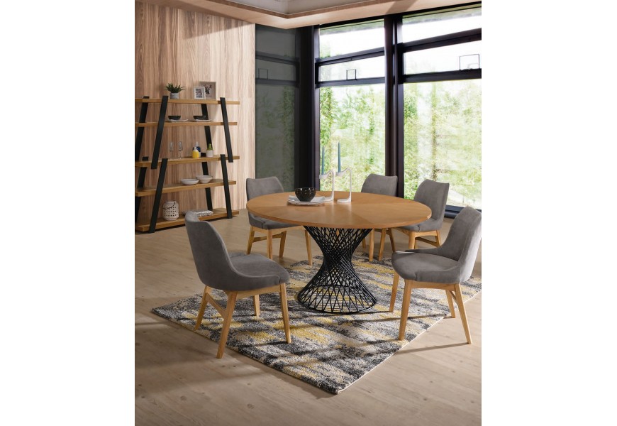 Skandinávská jídelní sestava Nordica Clara z dubového dřeva ve světle hnědé barvě v minimalistickém moderním stylu