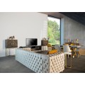 Moderní luxusní TV stolek Catia z masivního dřeva tmavohnědý 200 cm se zásuvkou a čtyřmi dvířky
