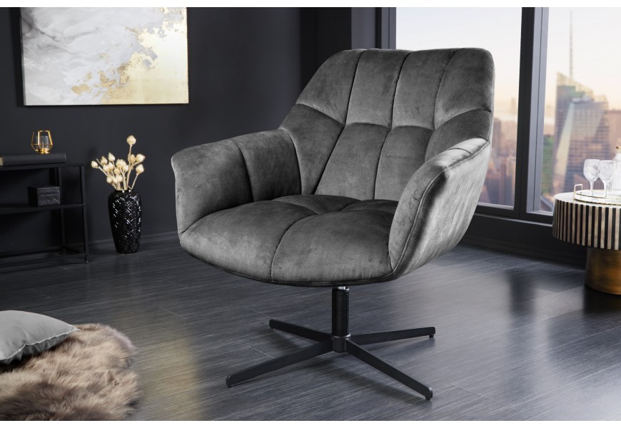 Designová otočná nastavitelná židle Mariposa s čalouněným potahem v šedé barvě s výškově nastavitelnou nohou v černé barvě