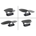 Designový konferenční stolek Delin s oblými otočnými polohovatelnými dvouúrovňovými otočnými deskami s černou konstrukcí s černými mramorovými deskami