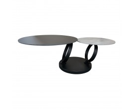 Designový otočný dvouúrovňový otočný konferenční stolek Delin s mramorovými kulatými deskami černé barvě 80-134 cm