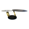 Designový glamour otočný kulatý konferenční stolek Delin s kulatými deskami v černé barvě a v mramorovém designu a kulatými zlatými otočnými nožičkami