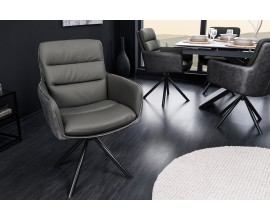 Designová otočná kožená židle Cioro v šedé barvě v industriálním stylu