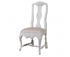 Luxusní provance bíla čalounená jídelní židle Antic Blanc s klasickým vyřezáváním 107cm