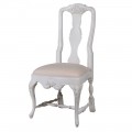 Designová jídelní židle v provensálském stylu s klasickým vyřezáváním v bílé barvě a béžovým čalouněním z kolekce Antic Blanc