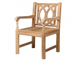 Venkovská ozdobná zahradní židle Meks z teakového dřeva s ozdobným vyřezáváním ve světle hnědé barvě 93 cm