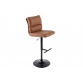 Designová barová židle Kelsy v industriálním stylu v teplé hnědé barvě se sametovým potahem a černou polohovatelnou nohou