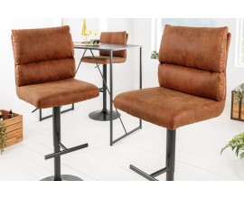 Industri&aacute;ln&iacute; designov&aacute; barov&aacute; v&yacute;&scaron;kově nastaviteln&aacute; židle Kelsy v tepl&eacute; hněd&eacute; barvě se sametov&yacute;m potahem 100-121 cm
