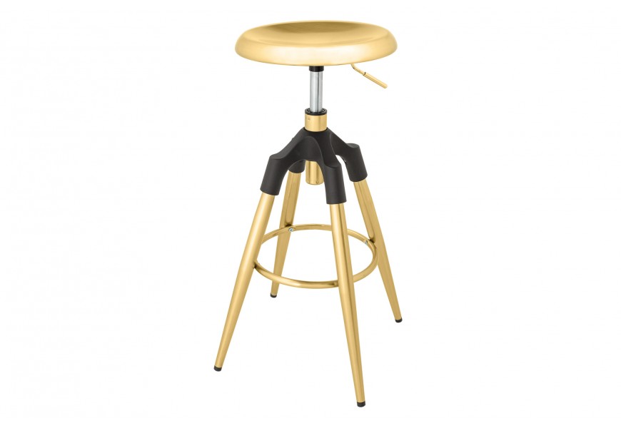 Designová barová židle Zalias ve zlaté barvě s art deco nádechem s výškově nastavitelnou nohou
